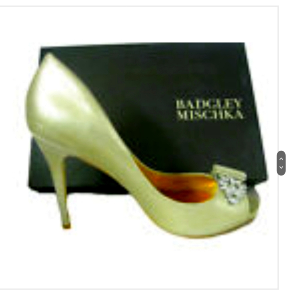 BADGLEY MISCHKA DAVIDA II METALLIC PEEP-TOE PUMP SZ 10, RETAIL $245